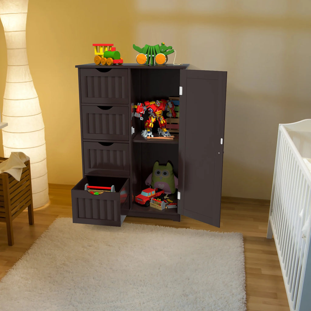 Bathroom Storage Wooden 4 Drawer Cabinet Cupboard 2 Shelves Free Standing White