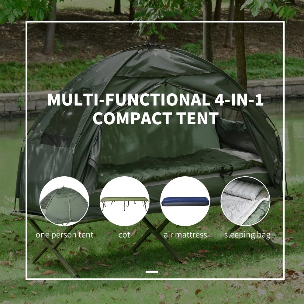 Multi functional folding adult camping bed, elevated tent with sleeping bag, portable single camping bed