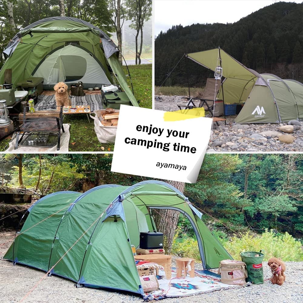 ASTRAEA 4 Person Tents for Camping, Waterproof Camping Tunnel Tent with 2 Divided Rooms for Bikepacking Motorcycle Travel Hiking Mountaineering, Green