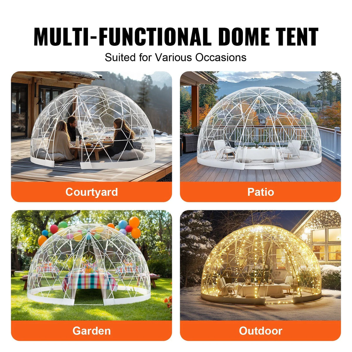 9.5FT Outdoor Bubble Tent Transparent Dome Camping Shelter with Zip Door & Windows Waterproof Pop-Up Tent for Stargazing, Backyard, Patio & Glamping Portable Instant Setup