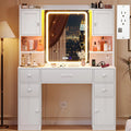 Tiptiper Large Vanity Desk with Lighted Mirror, 5 Drawers Makeup Vanity with Charging Station and Smart Mirror, Time Temperature Display, White