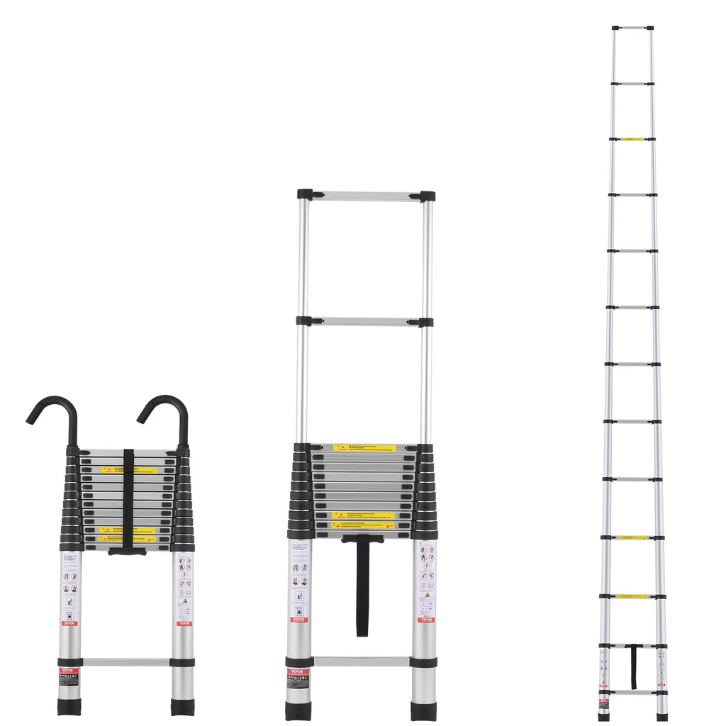 VEVOR Telescoping Ladder, 16.4FT Aluminum Lightweight Extension Ladder, Multi-button Retraction Collapsible Ladder, 375 LBS Capacity with Non-slip Feet, Portable Compact Ladders for Home, RV, Loft