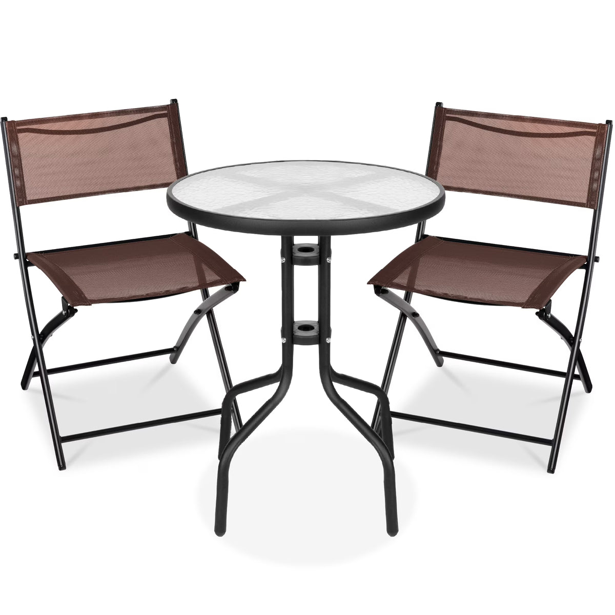 Best Choice Products 3-Piece Patio Bistro Dining Furniture Set w/ Glass Tabletop, Folding Chairs - Gray