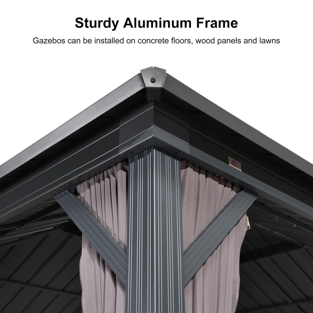 PURPLE LEAF 8' X 8' Gazebo Outdoor Gazebo Permanent Hardtop Gazebo with Galvanized Steel Double Roof for Patio Backyard Deck Aluminum Gazebo with Netting and Curtains Grey