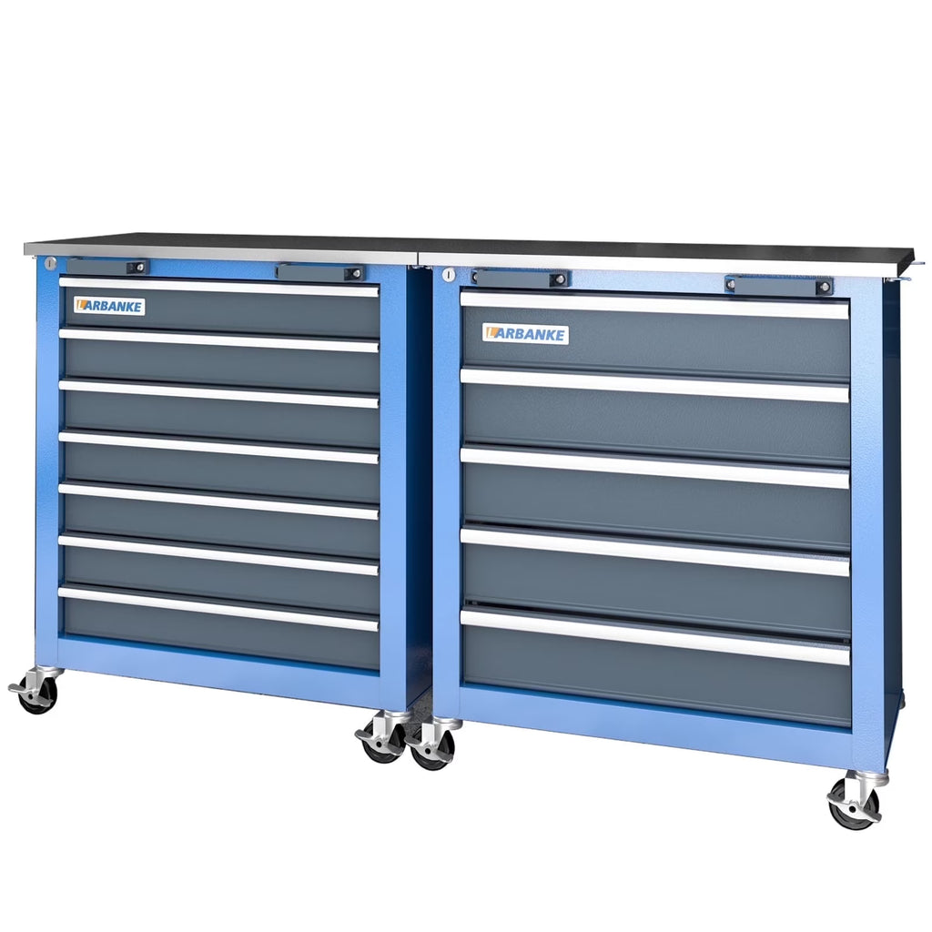 LARBANKE Combination Tool Cabinet,7 Drawer Tool Chest and 5 Drawer Tool Chest for Connected Use,Rolling Tool Chest with 360 Brake Wheels and Padded Feet