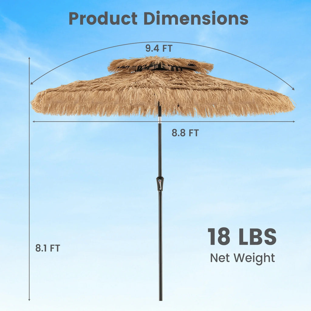 Gymax 8.8 FT Hawaiian Style Umbrella Thatched Tiki Umbrella w/8 Ribs Sun-proof Fabric