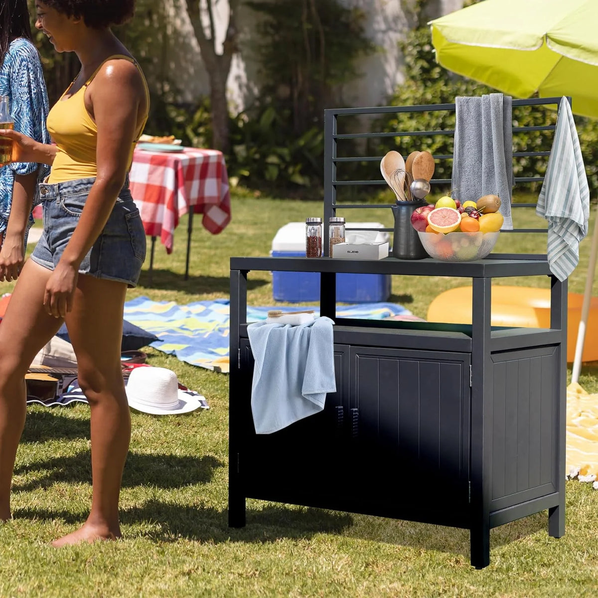 Domi Outdoor Kitchen Series 5-Piece Modular Outdoor Kitchen, Aluminum Storage Islands Sink Table, Corner Bar Cabinet Grill Storage Cabinet with Protective Cover, Outdoor Kitchen for Deck, Patio, Backy