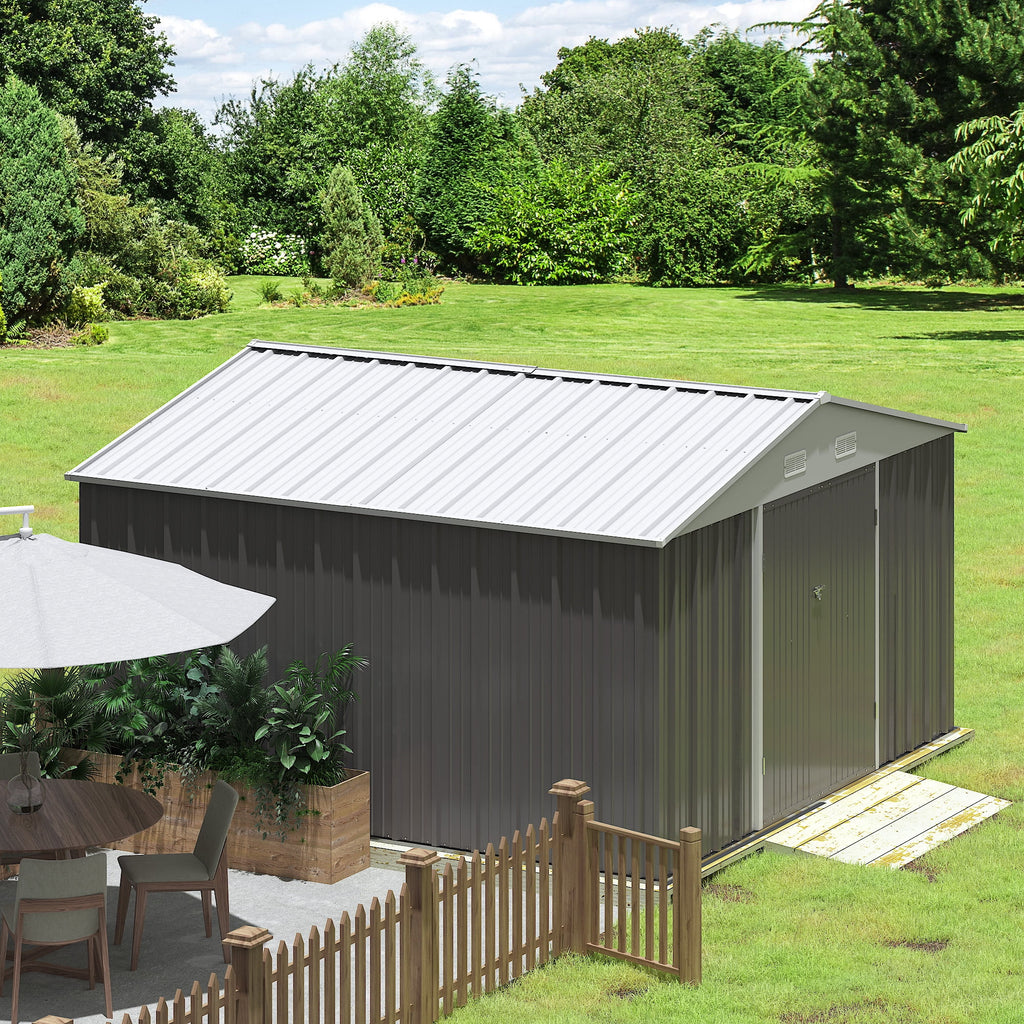 Devoko 10x8 Ft Metal Storage Shed, Lockable Steel Garden Shed for Patio Backyard Outdoor Tools, Brown