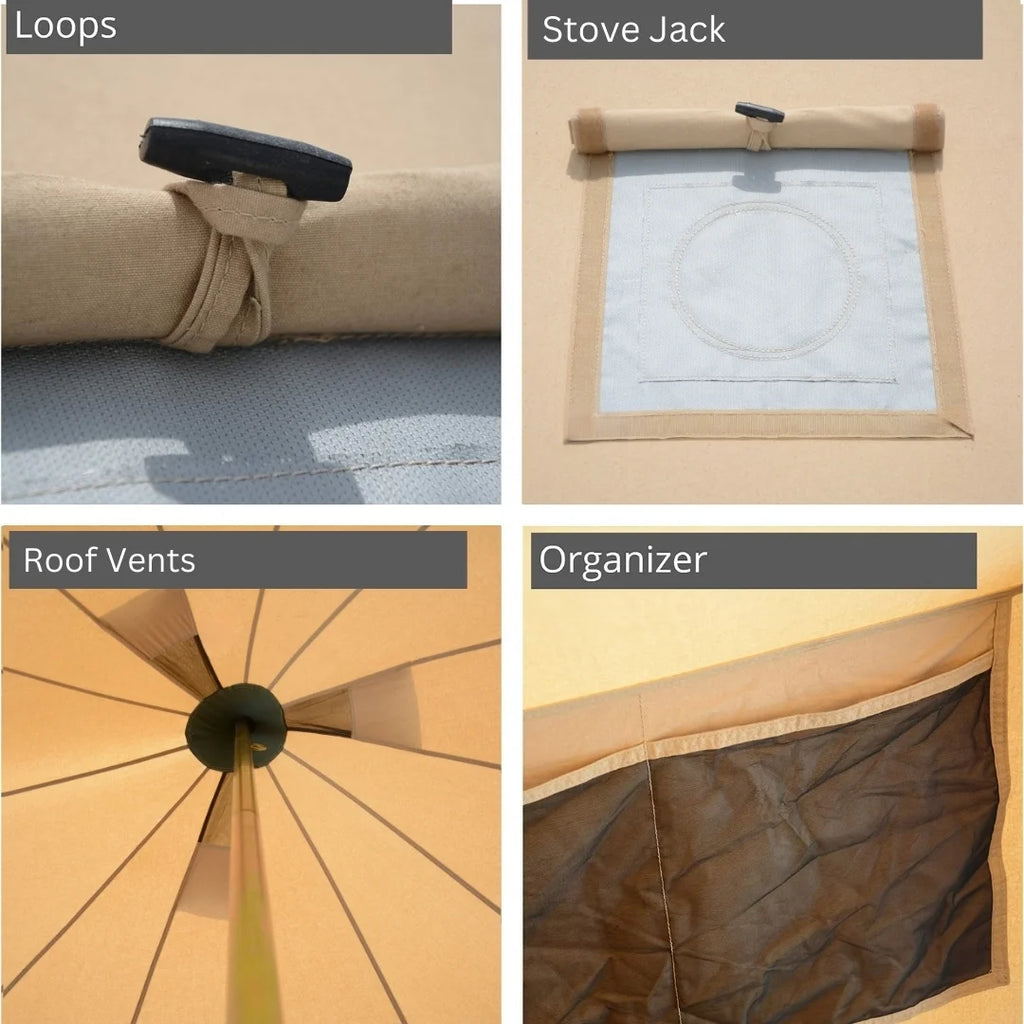 (2 pack) WHITEDUCK Regatta Canvas Bell Tent w/Stove Jack, Sandstone Beige, 10', Waterproof 4-Season Camping