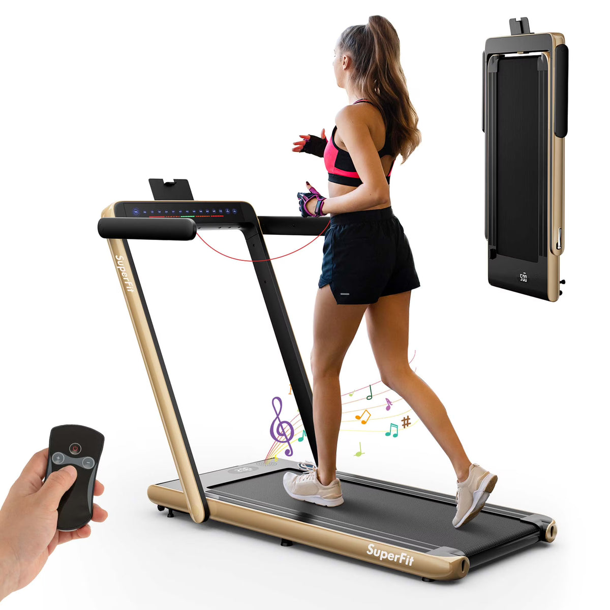 SuperFit Up To 7.5MPH 2.25HP 2 in 1 Dual Display Screen Treadmill Jogging Machine W/APP Control Silver