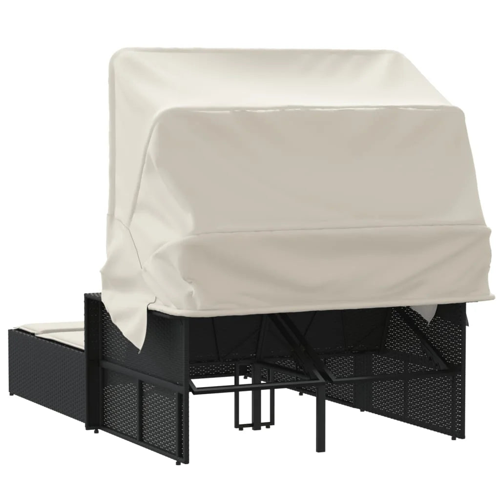 vidaXL Powder Coated Steel Removable Canopy and Cushions Double Sun Lounger, Beige