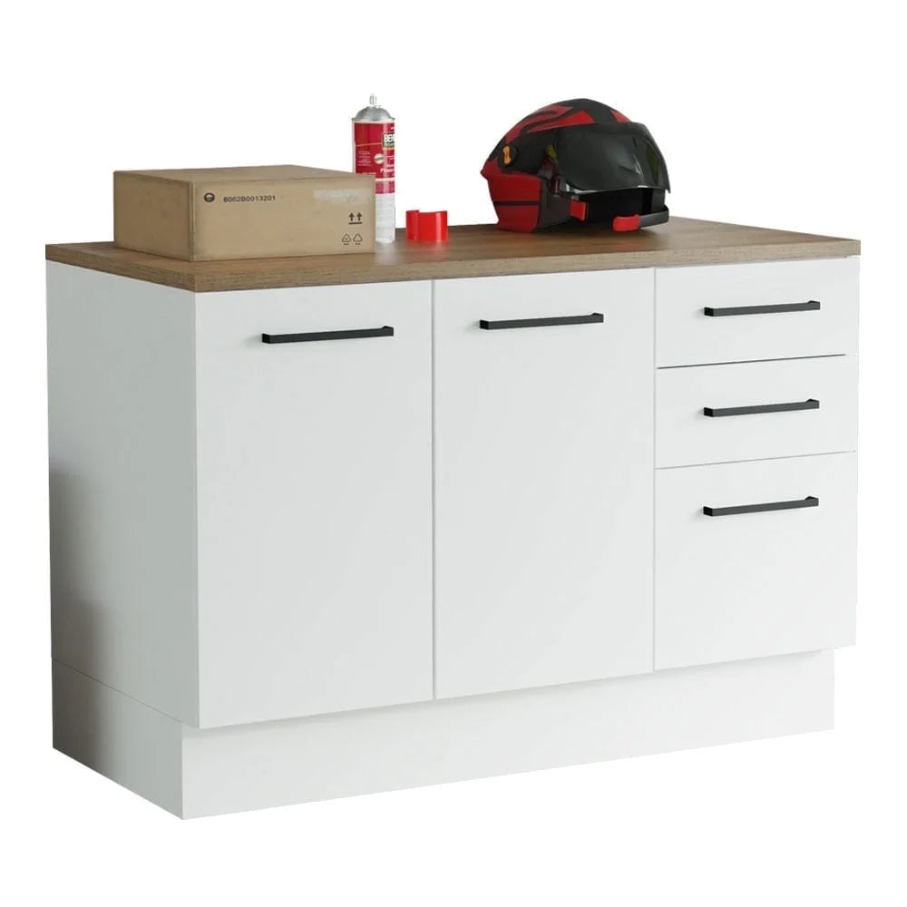 Madesa Garage and Utility Room Base Storage Cabinet with 2 Doors and 3 Drawers Storage Shelves 47 Inch Wooden Organization Unit - White