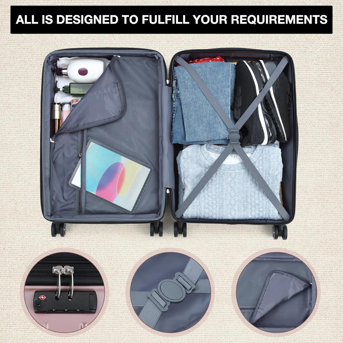 Danolapsi Luggage Sets 5 Piece Suitcases with Spinner Wheels,Womens Luggage Sets Carry on Bag Set,Hardside Carry On Suitcase Sets with Tsa Locks Duffel Bag,Travel Luggage