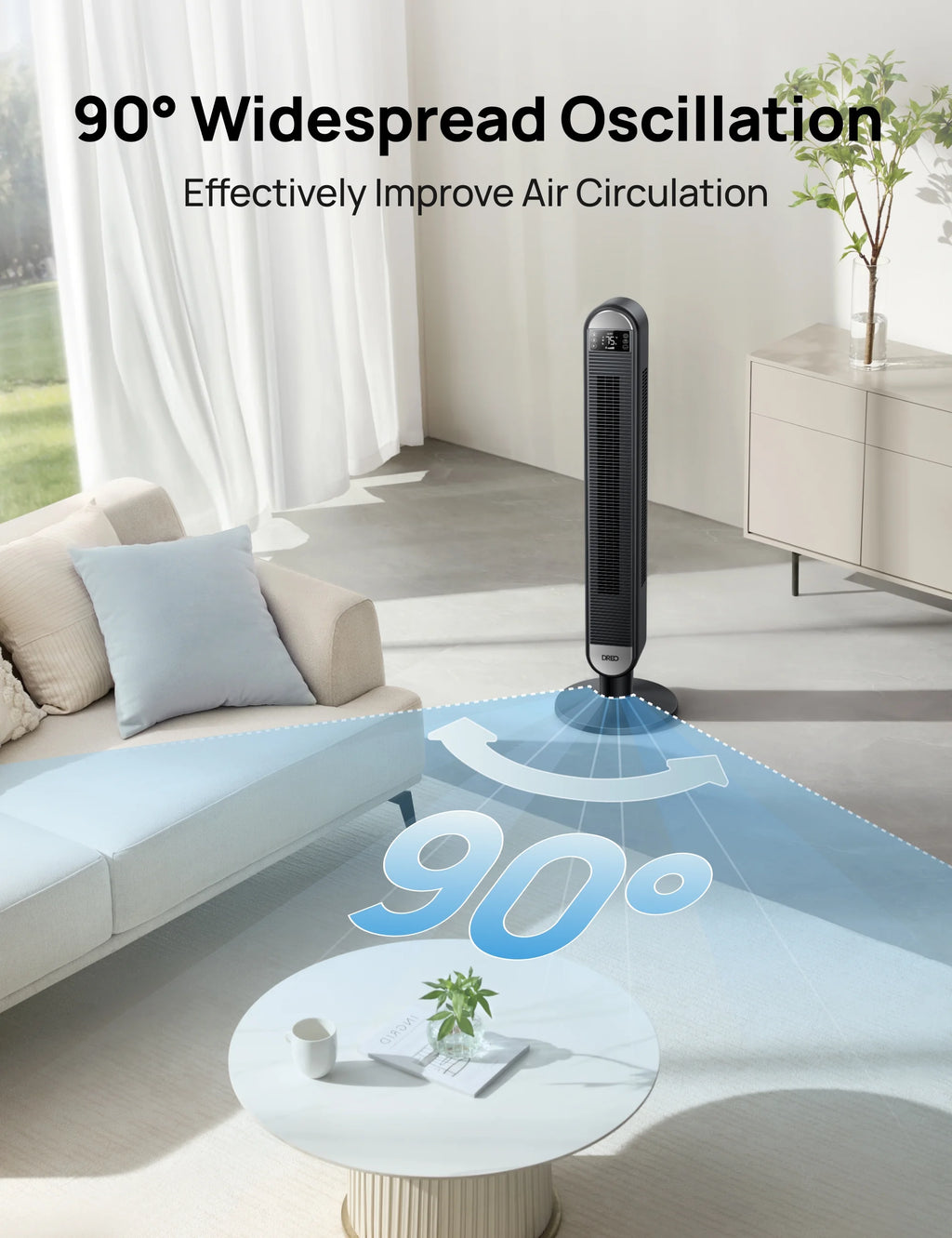 Dreo Tower Fan for Home, 42" Standing Fan with Remote, 90 Oscillating Fan for Indoors, 34dB Quiet Bedroom Fans, 6 Speeds, 4 Modes, 12H Timer, Bladeless Fan with LED Display, 26 ft/s High Velocity