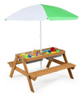 Kids Picnic Table, 4-in-1 Cedar Wooden Sand & Water Table w/ Umbrella, Outdoor Patio Furniture Set for Toddlers, Backyard Garden Play