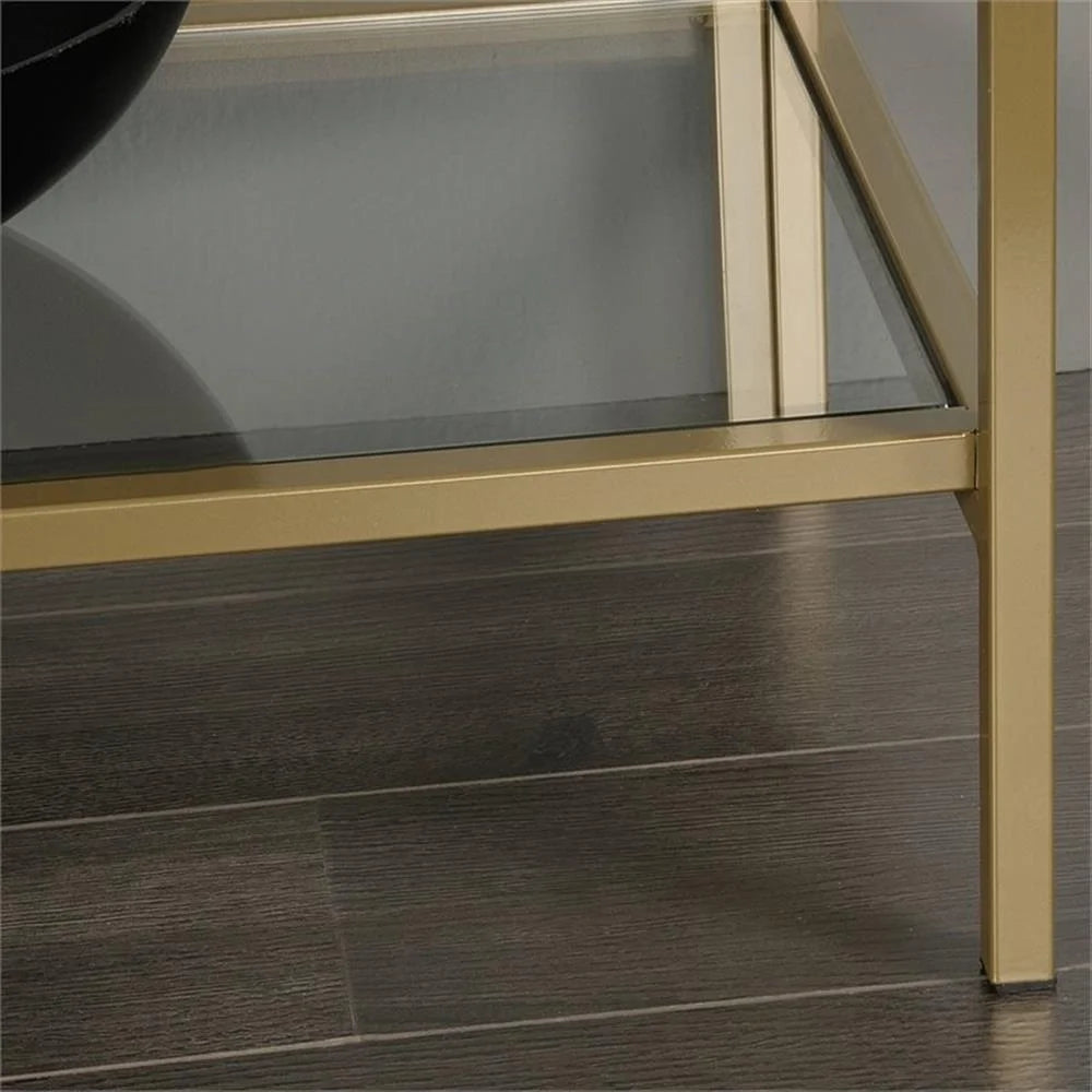 Pemberly Row 5-Shelf Modern Metal Bookcase in Gold Satin/Faux Deco Stone