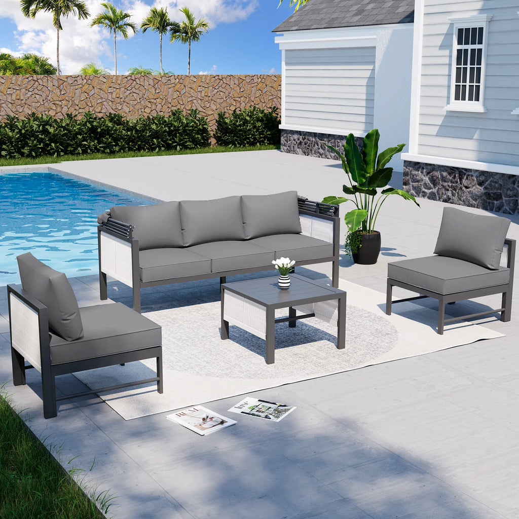 AECOJOY Aluminum Outdoor Furniture Set, 7 Pieces Metal Patio Furniture on sale Outdoor Couch Patio Conversation Set - Light Grey
