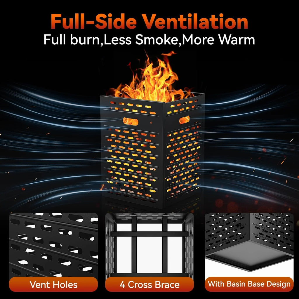 Burn Barrels for Outside for Burning Trash Incinerator Burn Cage for Paper Yard Waste,Heavy Duty Burn Cage with Base & Cover,Includes Tools for Burning Trash,Yard Waste,22x22x30 Inch