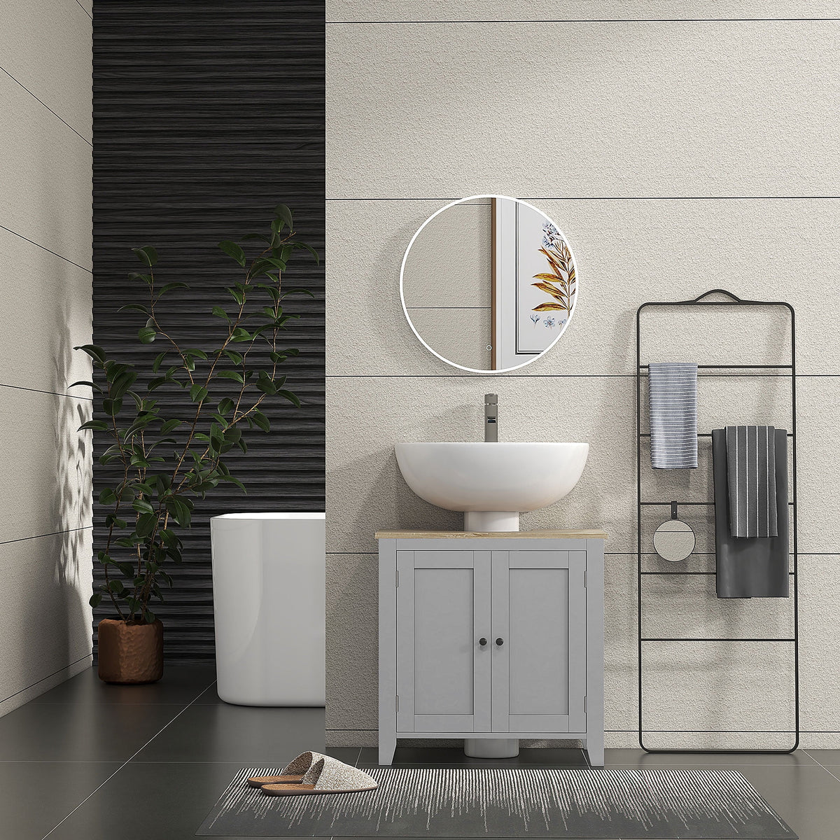 Kleankin Pedestal Sink Storage Cabinet, Under Sink Cabinet, Bathroom Vanity Cabinet with U-Shape and Adjustable Internal Shelf, White