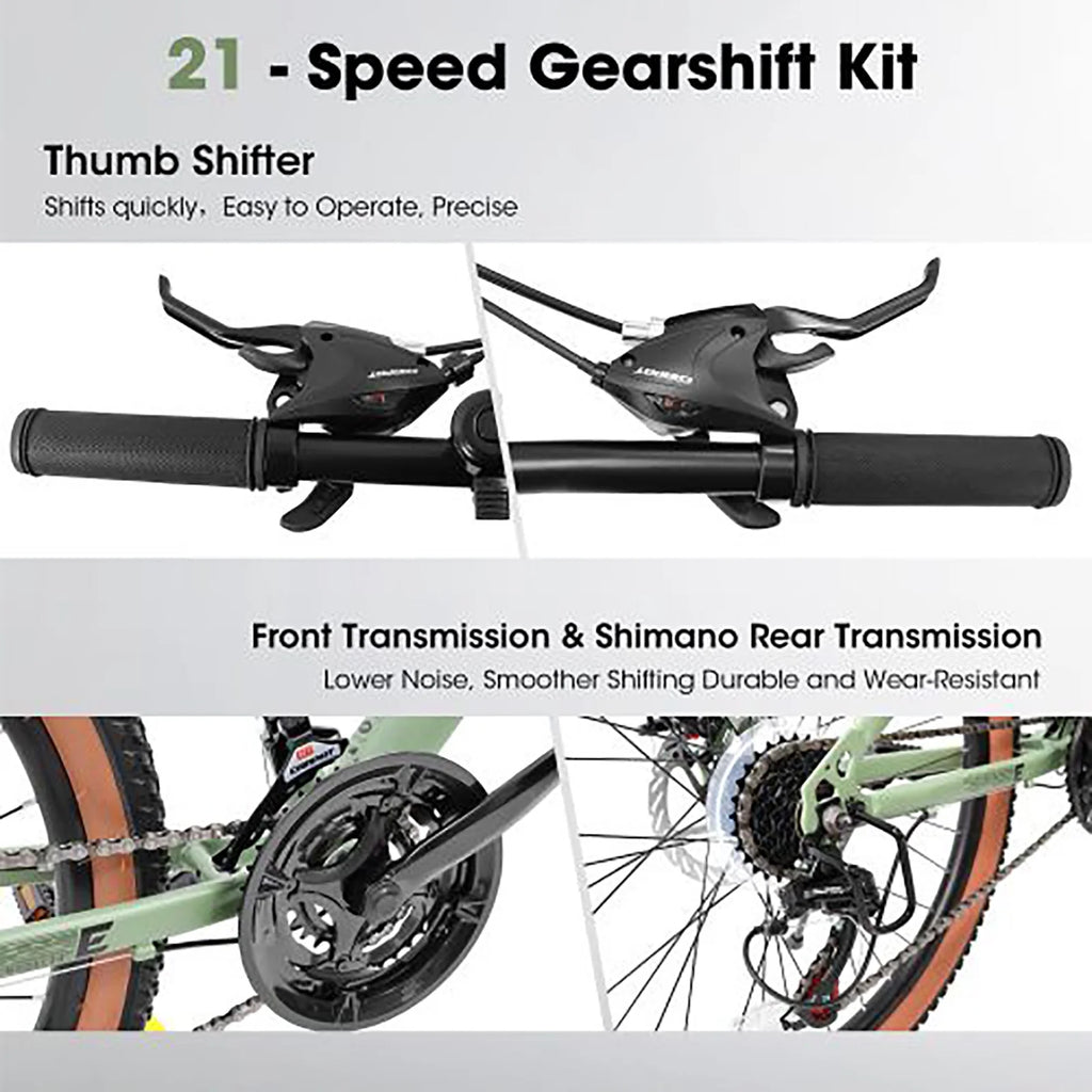 24 Inch Mountain Bike for Teenagers, High Carbon Steel Frame, Dual Full Suspension Mountain Bike, Mountain Tire, 21 Speed Mens Womens Outdoor Cycling, Birthday Gifts