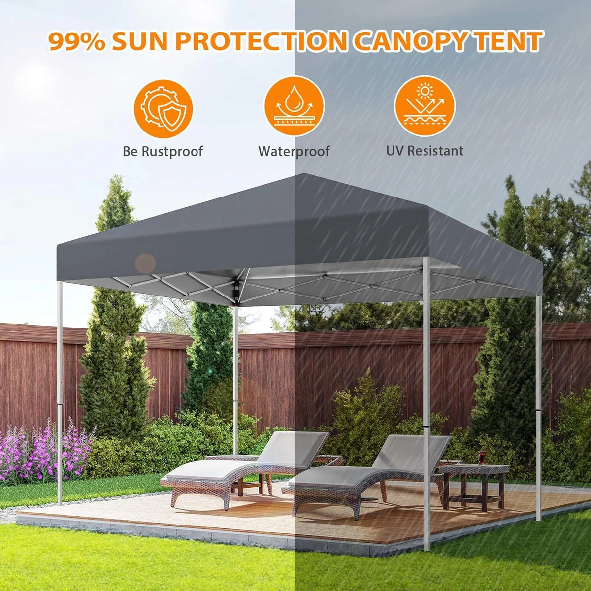 10 X 10ft Pop Up Canopy Tent Easy Set up Outdoor Instant Straight Legs Portable Gazebo Shelter with Wheeled Bag for Camp Beach Patio and Garden (Grey)