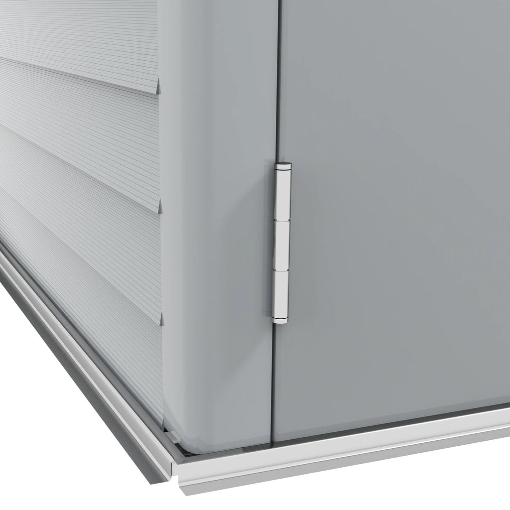 Outsunny 4.6' x 9' Metal Outdoor Storage Shed, Garden Utility Tool House with Double Lockable Doors for Backyard, Patio, Lawn, Garage, White