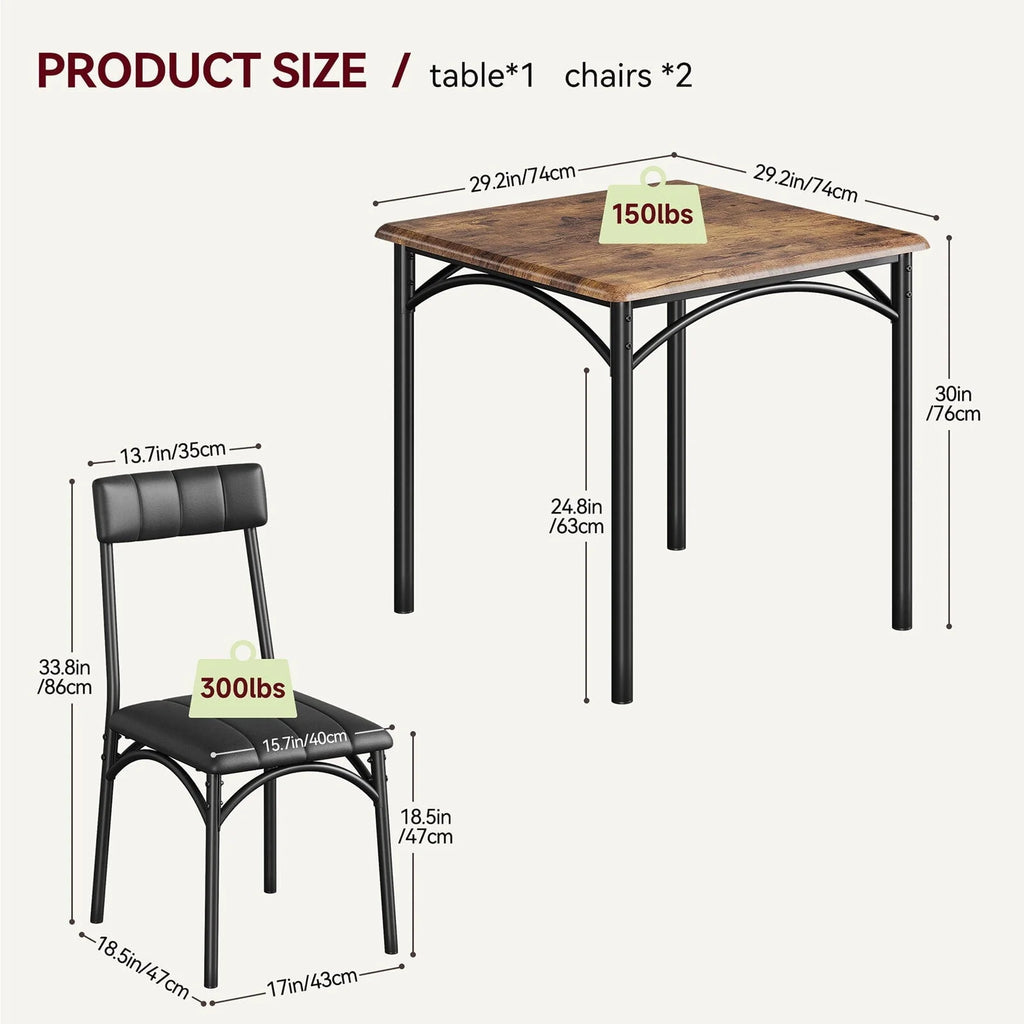 HOSSLLY 3-Piece Dining Table Sets with 2 Upholstered Chairs for Home Kitchen Small Space, Rustic Brown