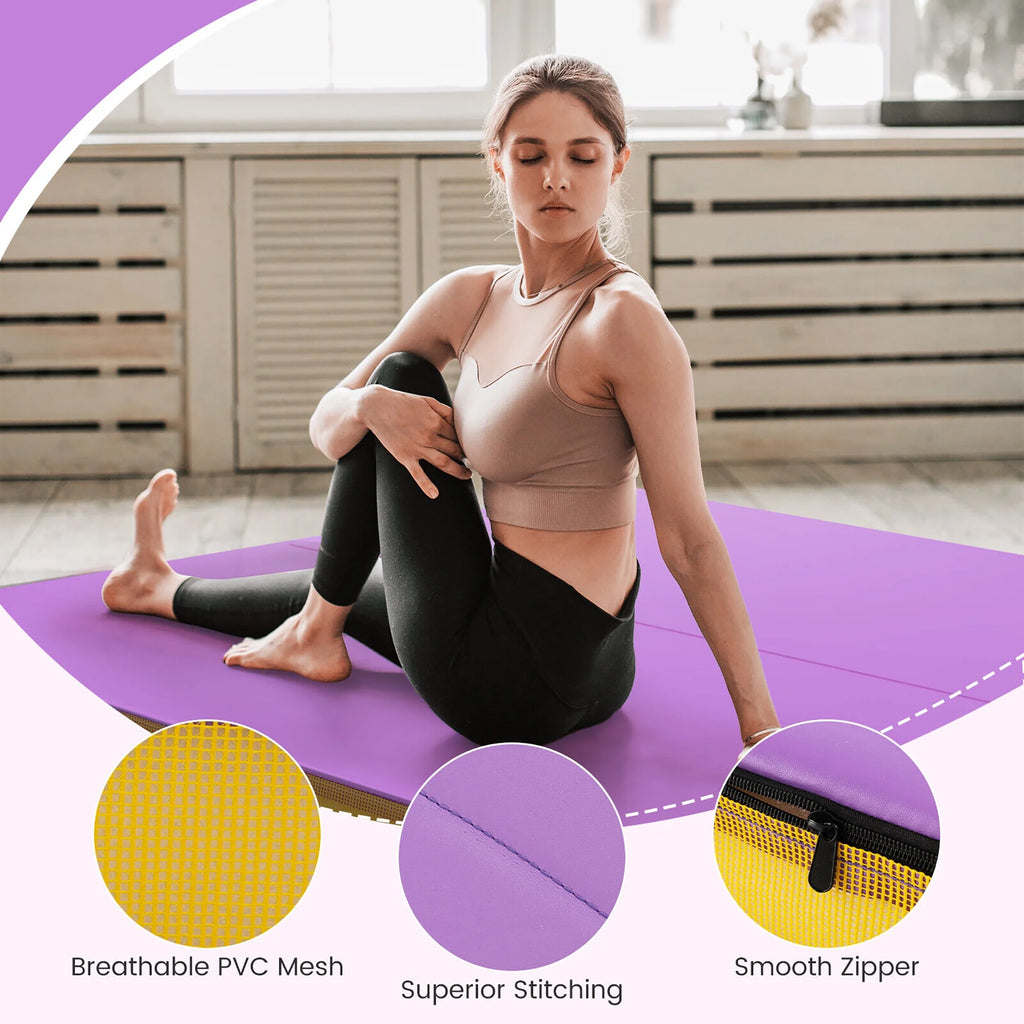 Gymax 4'x4'x4'' Bi-Folding Gymnastic Tumbling Mat W/Handles Home Gym Yoga MMA Purple