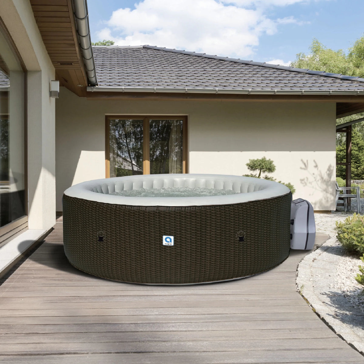 Avenli Nice 4-6 Person Inflatable Hot Tub Spa + Cover, Rattan Pattern, Rapid Heating up to 104F, 140 Water Jets, 264 Gal, Round
