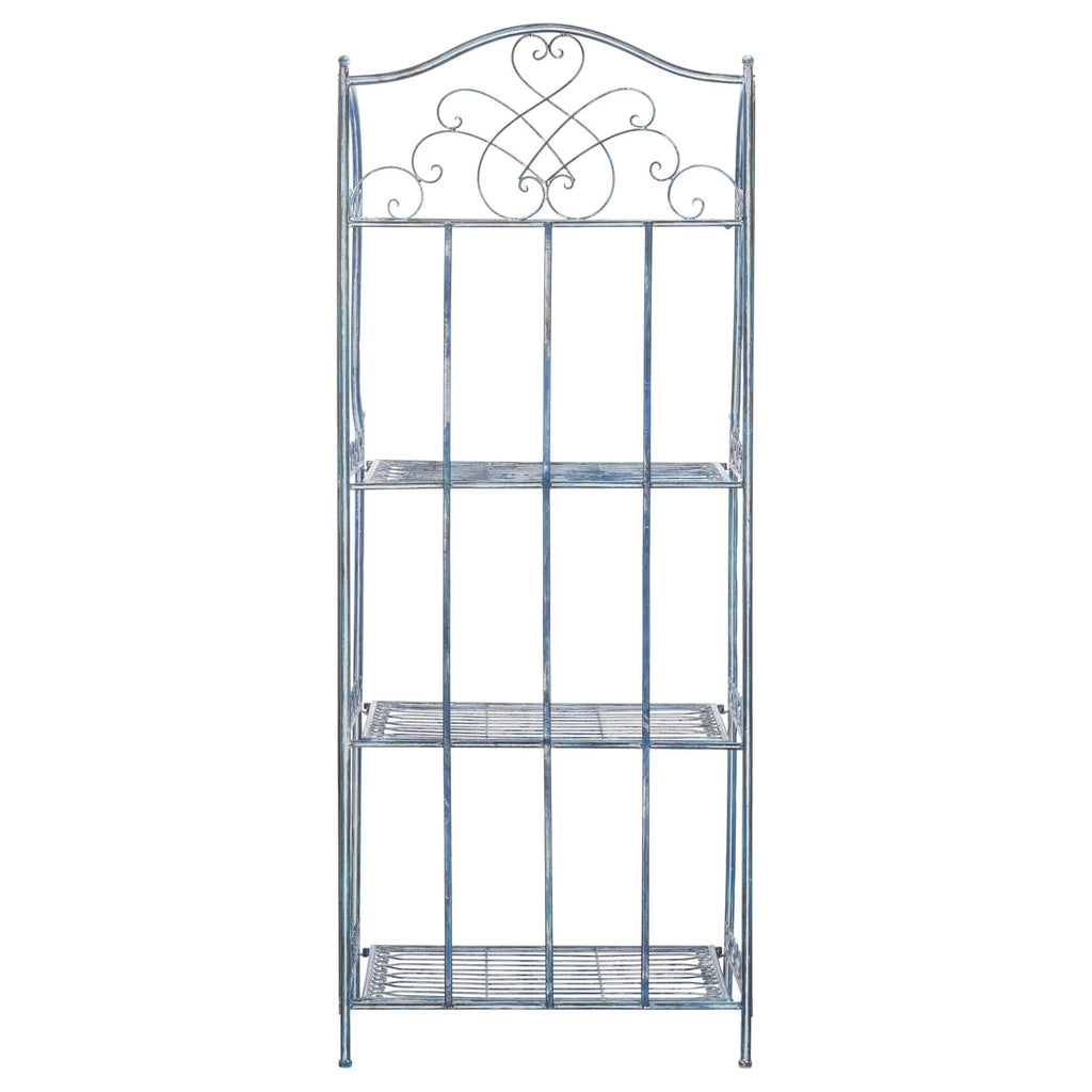 Safavieh  Amaris Victorian Wrought Iron 4-Tier Outdoor Bakers Rack. - 25 in. W x 15 in. D x 63 in. H Antique Blue