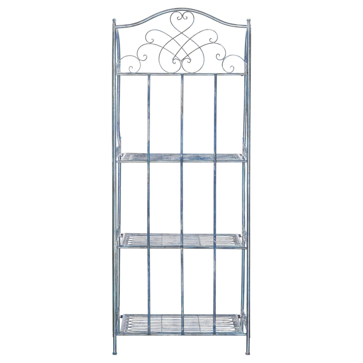 Safavieh  Amaris Victorian Wrought Iron 4-Tier Outdoor Bakers Rack. - 25 in. W x 15 in. D x 63 in. H Antique Blue