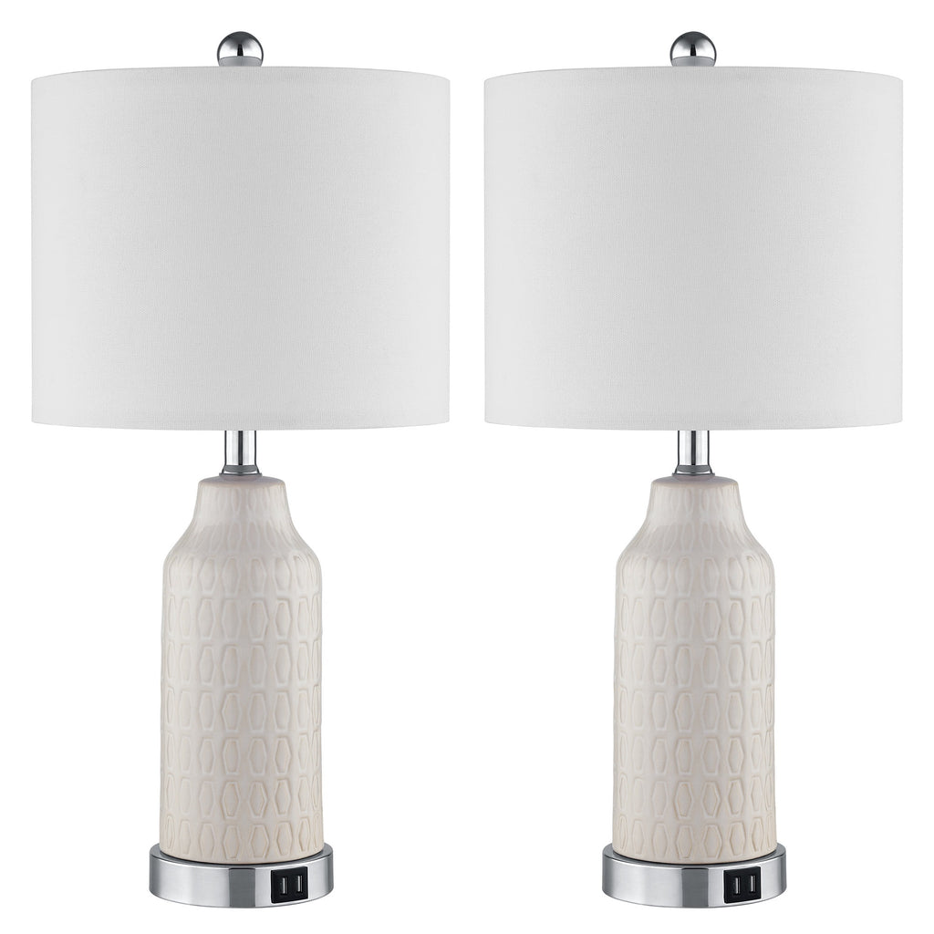 Cinkeda Table Lamp Set of 2 for Living Room Bedroom with USB Ports AC Outlet 3 Way Dimmable Touch Nightlight Farmhouse White Floral Nightstand Bedside Lamps