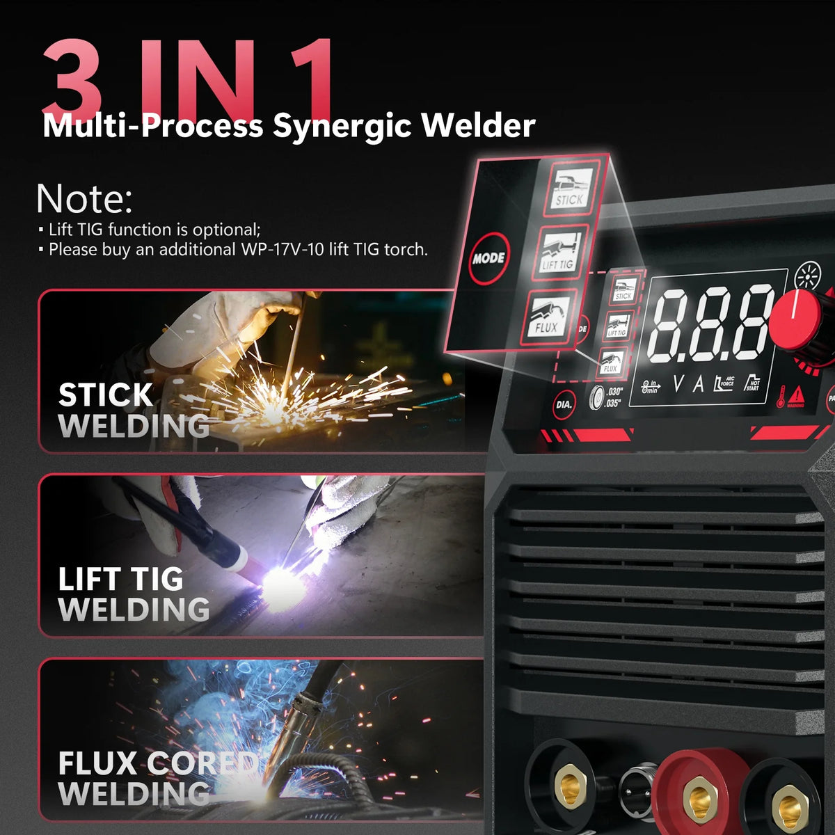 YesWelder 135A Flux Welding Kit, Includes Welder, Gloves, and Wire, Black