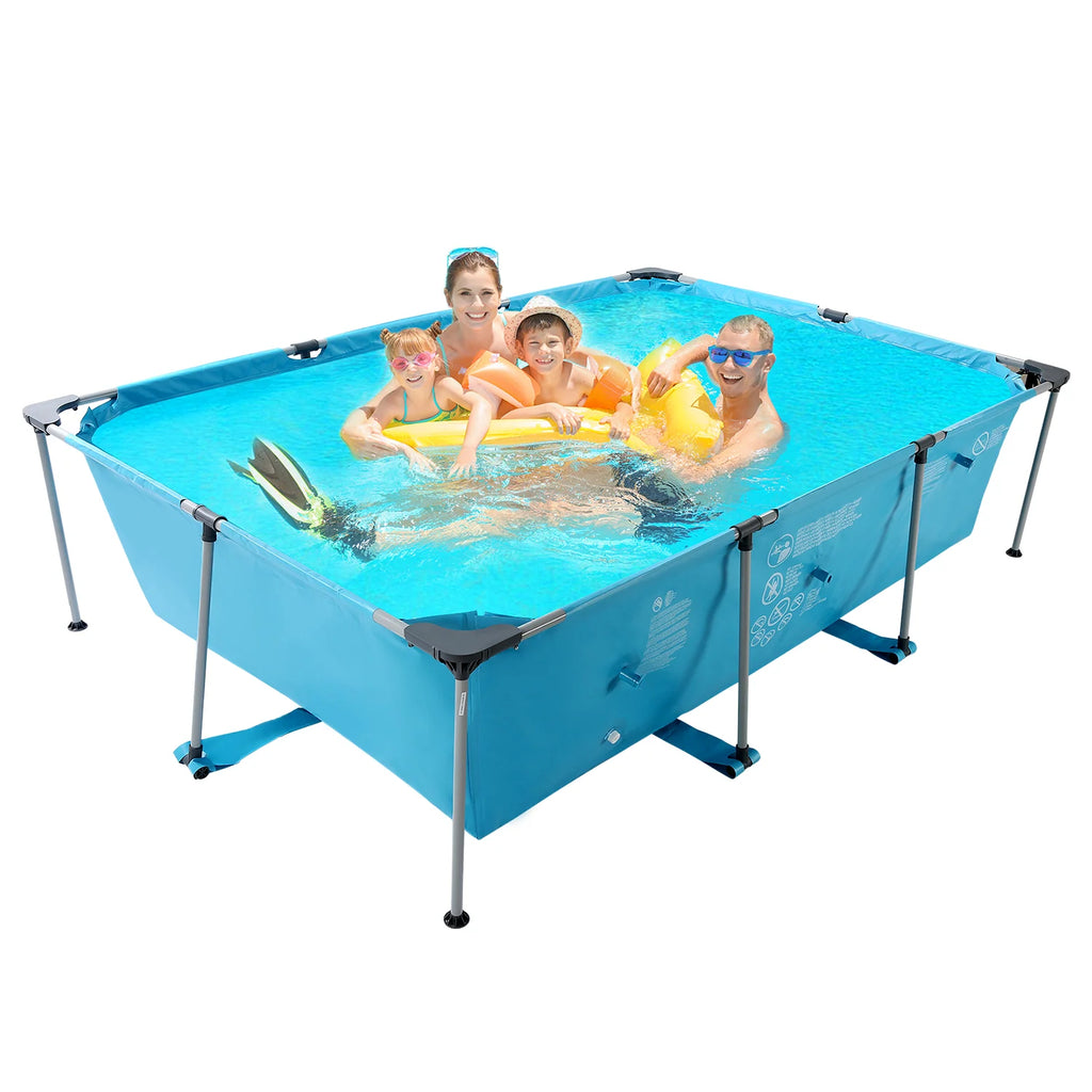 Naipo Swimming Pool Above Ground Outdoor 10 ft Rectangular Frame Pools Blue Family Outdoor Use