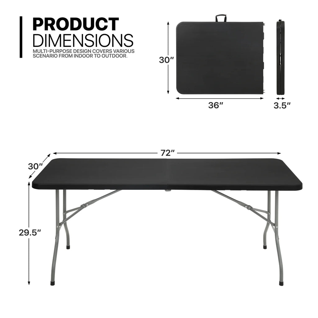 Magshion 11 Pieces 6 Ft Plastic Foldable Card Table and Chair Set Portable Folding Table with Handle Picnic Desk and Folding Chairs with Backrest, Black