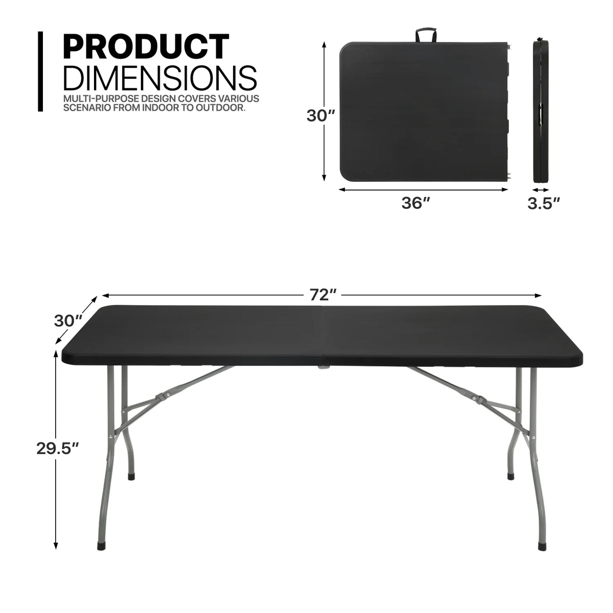Magshion 11 Pieces 6 Ft Plastic Foldable Card Table and Chair Set Portable Folding Table with Handle Picnic Desk and Folding Chairs with Backrest, Black