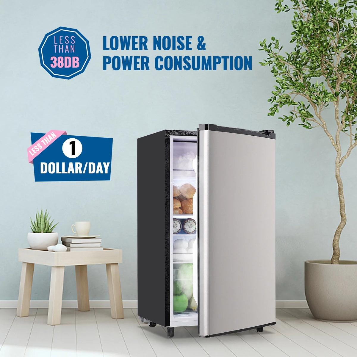 WANAI 3.2 Cu.ft Mini Refrigerator with 5 Temp Control Small Fridge Compact Size for Any Room Silver