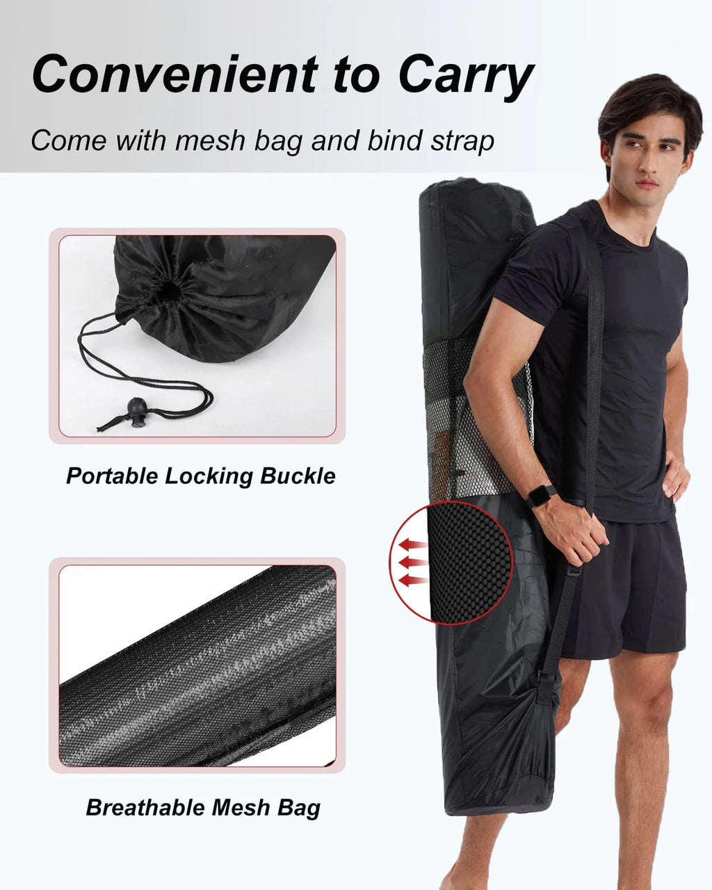 YR Large Exercise Mat 6' x 4' 10mm Thick NBR Stretching Yoga Pilates Workout for Home Gym Black