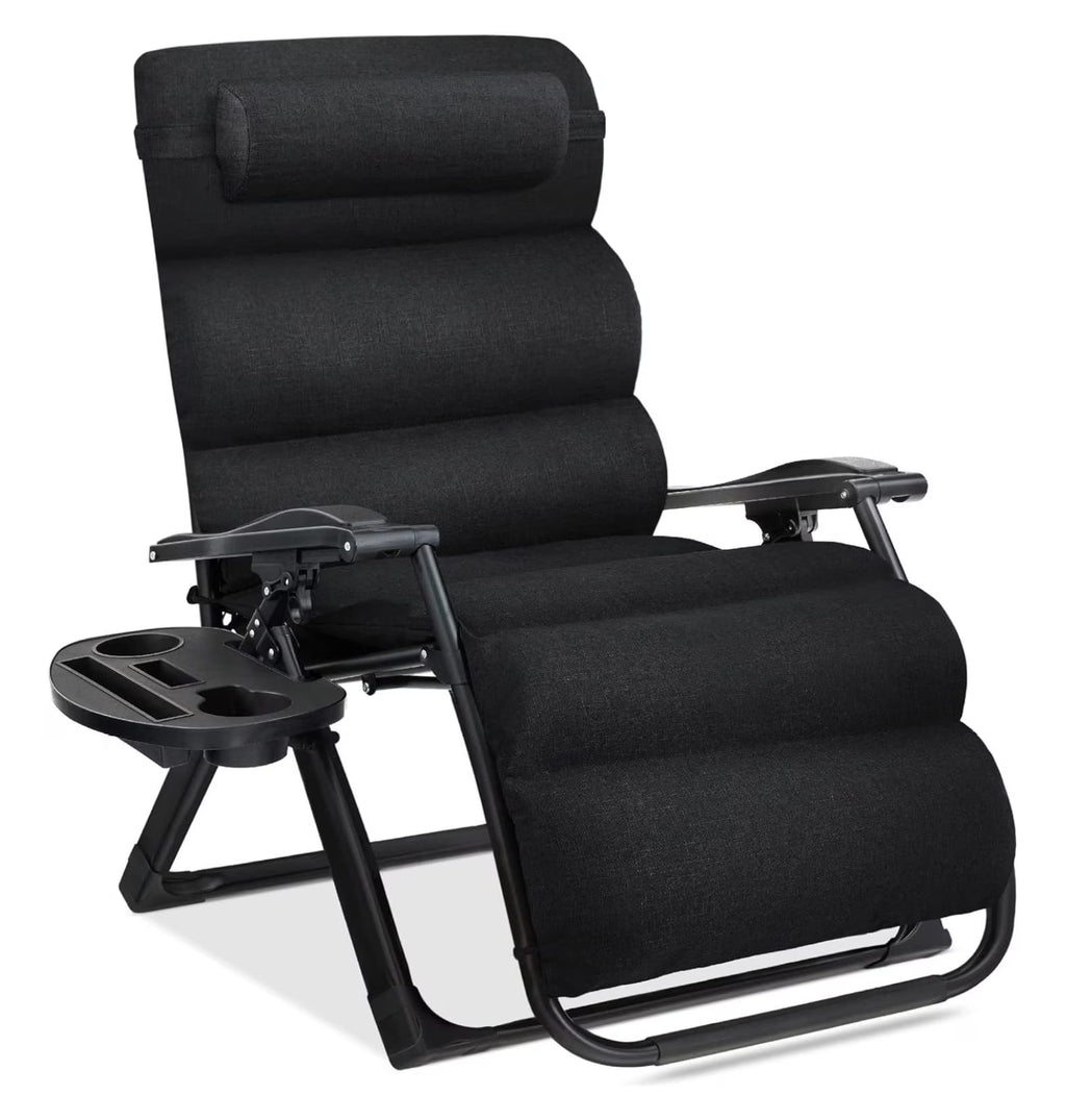 Oversized Chair, Folding Outdoor Patio Recliner, XL Anti Gravity Lounger w/Removable Cushion, Cup Holder, Side Tray, 350lb Capacity - Taupe