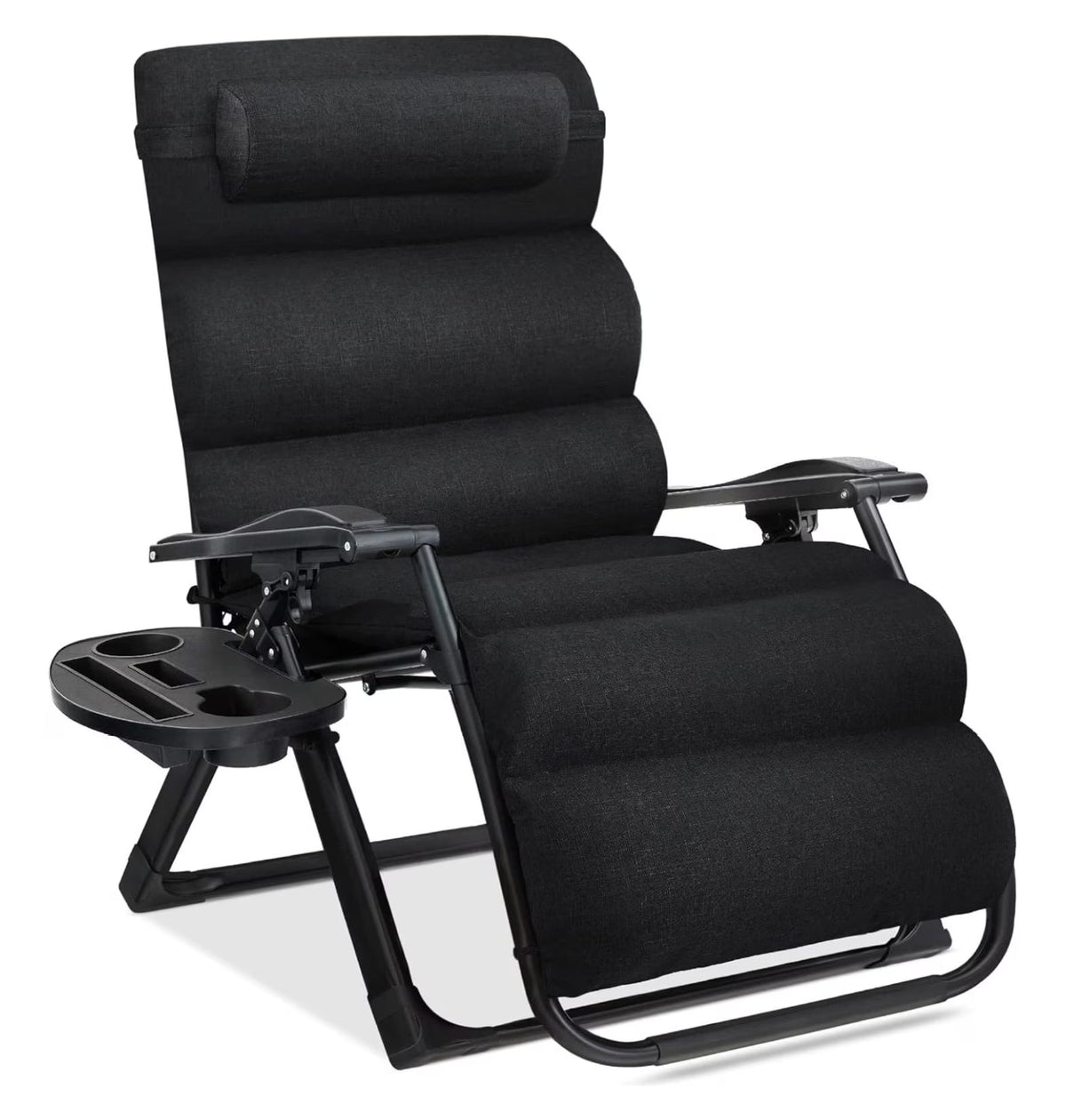 Oversized Chair, Folding Outdoor Patio Recliner, XL Anti Gravity Lounger w/Removable Cushion, Cup Holder, Side Tray, 350lb Capacity - Taupe