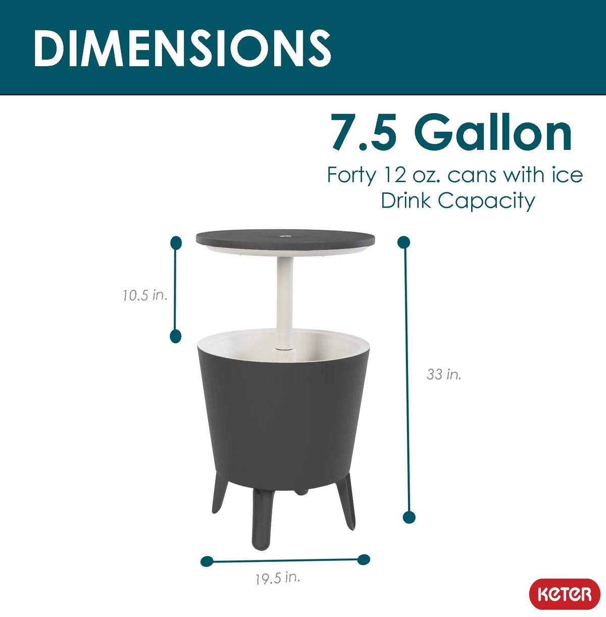 Keter Pacific 7.5 Gallon Cool Bar 2 in 1 Weather Resistant Side Table and Bar Durable Resin Outdoor Patio Beverage Cooler Table, Rattan Look Brown