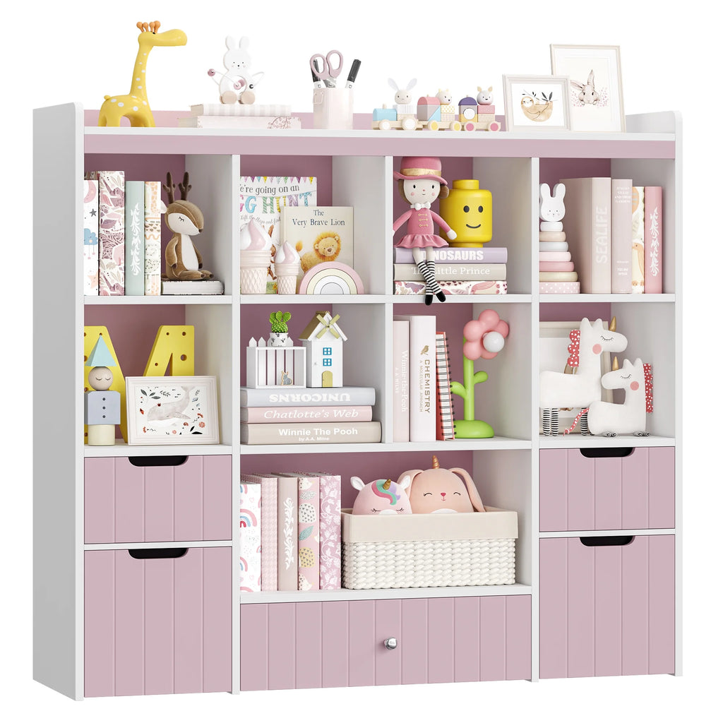 Homfa Kids Toy Storage Organizer with Cubby, Kids Toy Storage Chest with Removable Drawers, Kids Bookcase for Playroom Bedroom Living Room, Gray