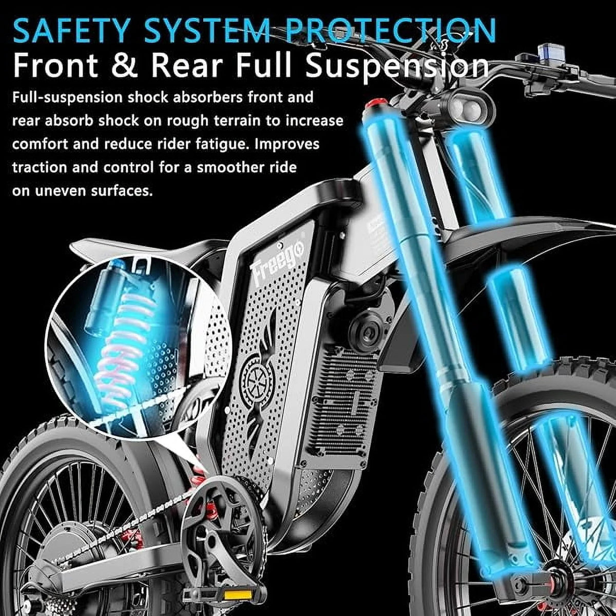 6000W(Peak) Motor 60V/30Ah Battery Freego X2Pro Electric Motorcycle for Adults, Electric Bike ,50MPH/7 Speed Off Road Electric Bicycle,19x2 Full Suspension/Four-Piston Hydraulic Brake UL2849MTB