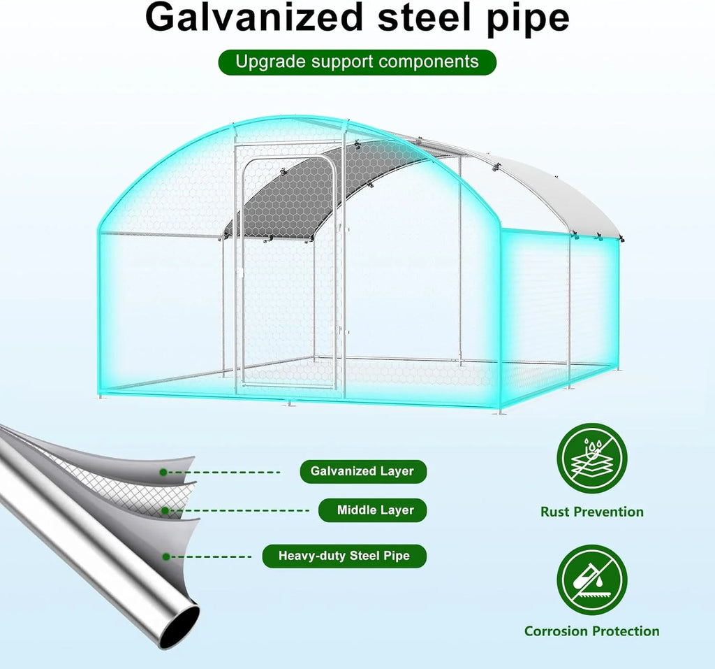 Large Metal Chicken Coop Walk-in Poultry Cage with Waterproof and UV-Resistant Cover Outdoor Chicken Run Hen Rabbit Duck House for Backyard Farm Use Spire Roof(10 W x 4.9 L x 6.4 H)