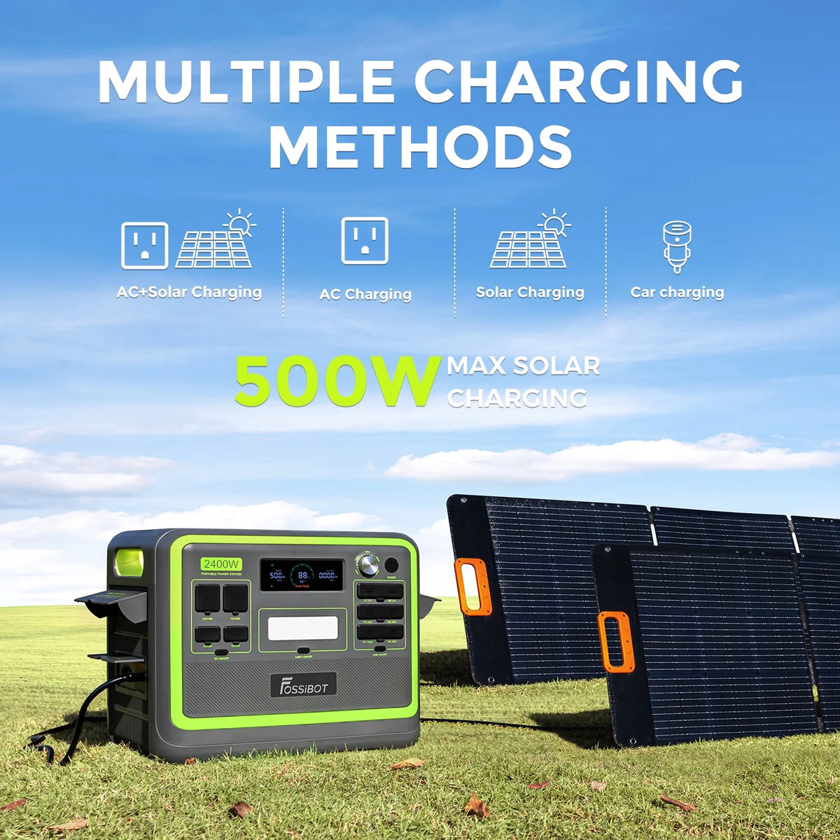 FOSSiBOT Portable Power Station FOSSiBOT 2400 2048Wh LiFePO4 Battery Solar Generator,2400W AC Output for Outdoor Camping,Home Backup,Emergency,RV