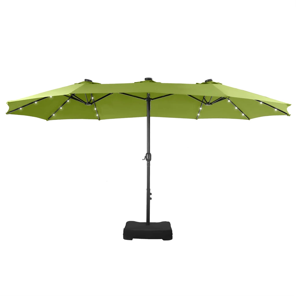 Summit Living 15 FT Double-Sided Solar Patio Umbrella with Base Large Outdoor Umbrella with LED Solar Lights - Haze Blue