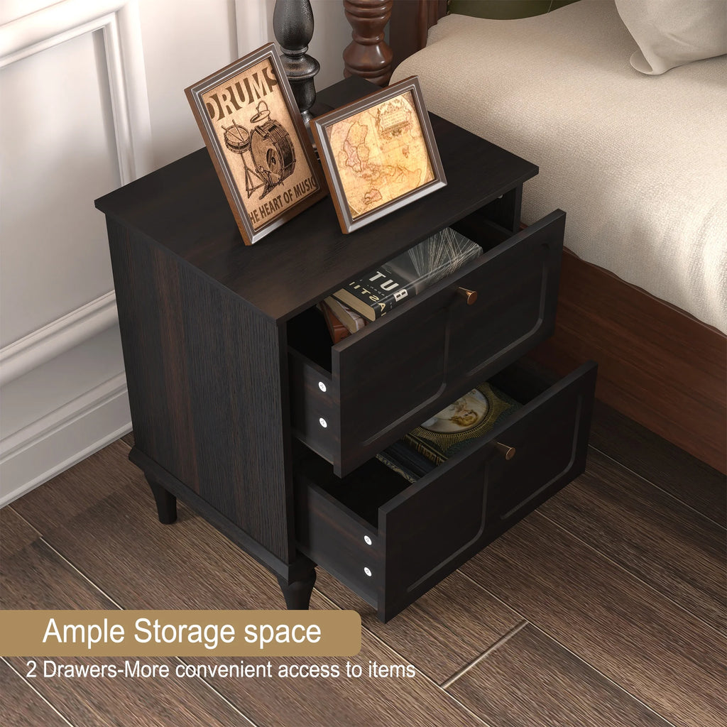 HLR 20" Mid Century Nightstands Set of 2 with Drawers, Wood Bedside Table End Table for Bedroom, Brown