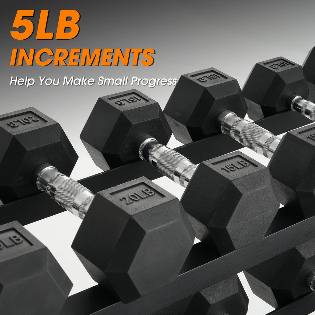 Mikolo Rubber Hex Dumbbell Set with Racks, Option in 450lbs, Strength Training Weight Set Home Gym