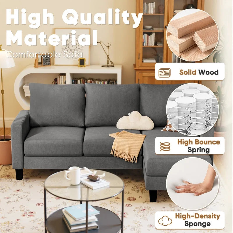 Homall Convertible Sectional Sofa Couch, Modern Linen Fabric L-Shaped Couch 3-Seat Sofa Sectional with Reversible Chaise for Small Living Room, Apartment and Small Space, Dark Gray