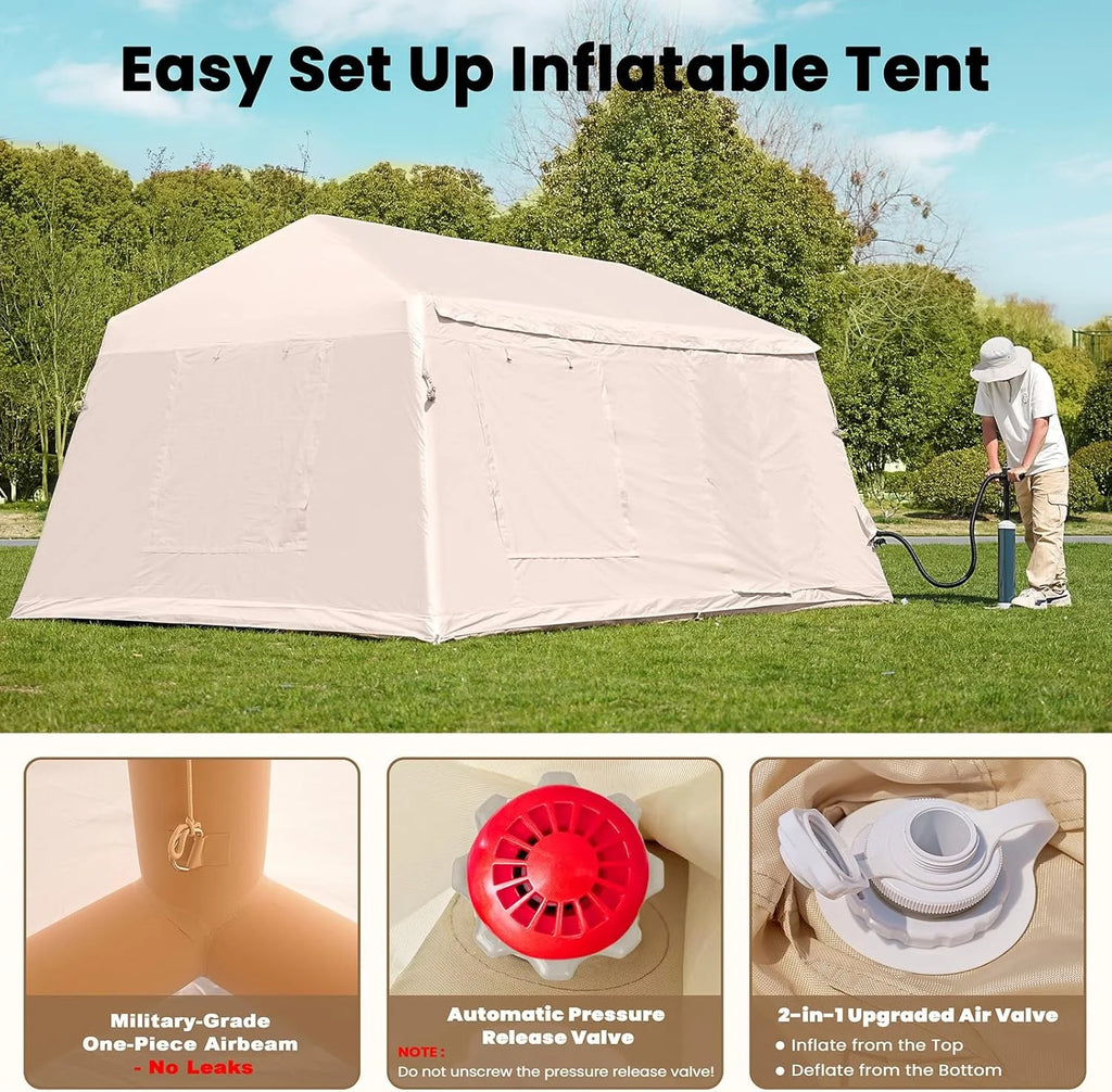 Inflatable Tents for Camping, Blow Up Tent with Canopy, Easy Setup Inflatable Camping Tent with Stove Jack, Waterproof Oxford Air Glamping Tents for Camping Adult 8-10 Person